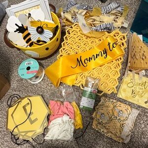 Mommy-to-Be Yellow Sash and Bee-Themed Baby Shower Decor